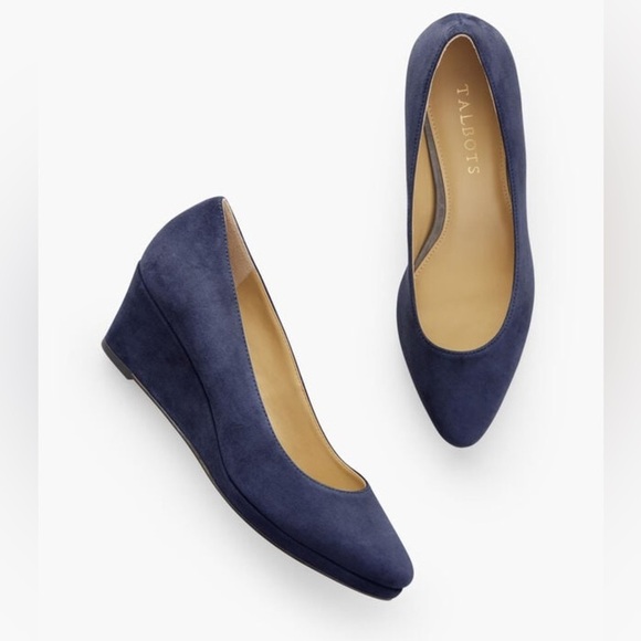 Talbots navy LACEY PLATFORM WEDGES - SUEDE size 10 - Picture 1 of 11
